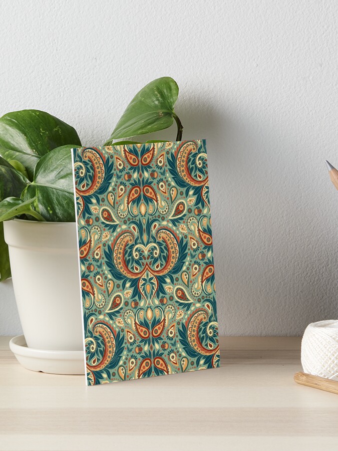 Dusty Blue, Cream, Peach, & Rust Paisley Pattern Art Board Print