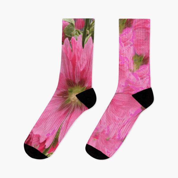 Item preview, ABSTRACT PINK HOLLY HOCKS FLOWER GARDEN ART designed and sold by sharlesart.