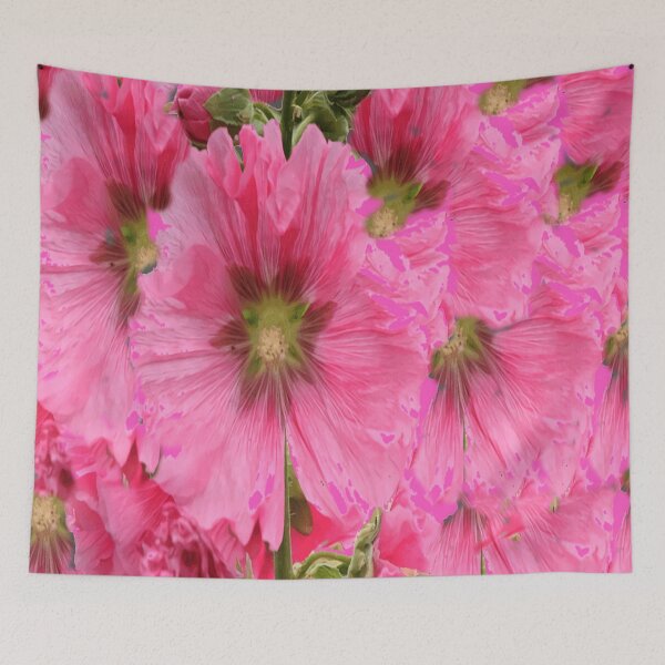 Item preview, ABSTRACT PINK HOLLY HOCKS FLOWER GARDEN ART designed and sold by sharlesart.