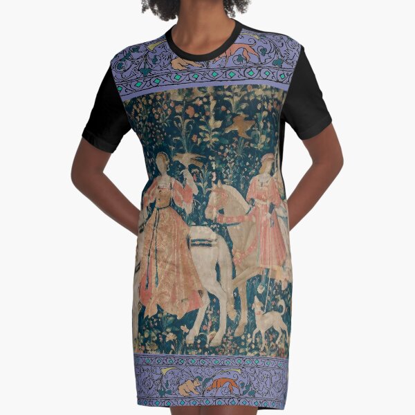 Medieval Tapestry - the Hawk Hunt Graphic T-Shirt Dress
