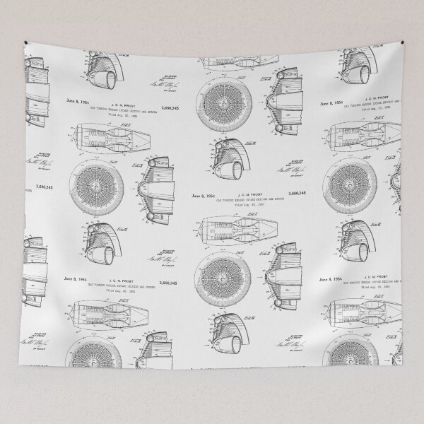 Item preview, Gas turbine engine 1954 patent black designed and sold by InkedArtPrints.