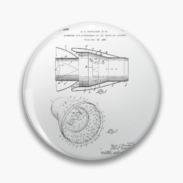 Item preview, Augmenter type afterburner for jet propelled aircraft 1959 patent black designed and sold by InkedArtPrints.