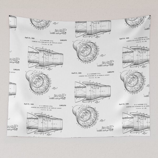 Item preview, Augmenter type afterburner for jet propelled aircraft 1959 patent black designed and sold by InkedArtPrints.