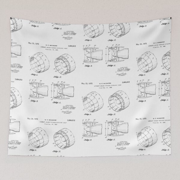 Item preview, Aircraft engine variable highlight inlet 1972 patent black designed and sold by InkedArtPrints.