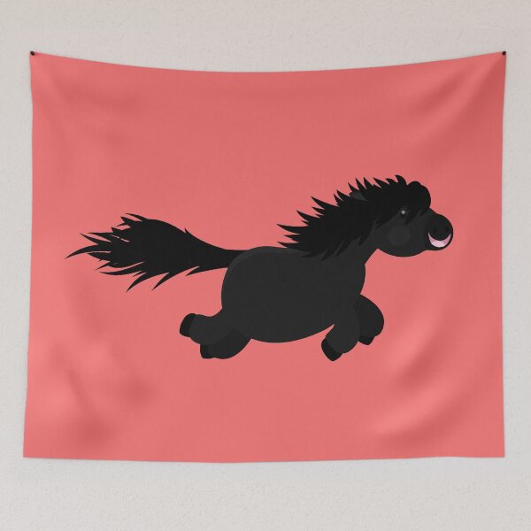 Aperçu de l'œuvre Illustration de dessin animé mignon poney Shetland noir en cours d'exécution créée et vendue par FrogFactory.