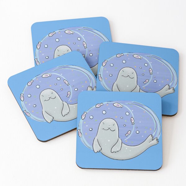 Item preview, Cute happy seal and fish blue cartoon illustration designed and sold by FrogFactory.