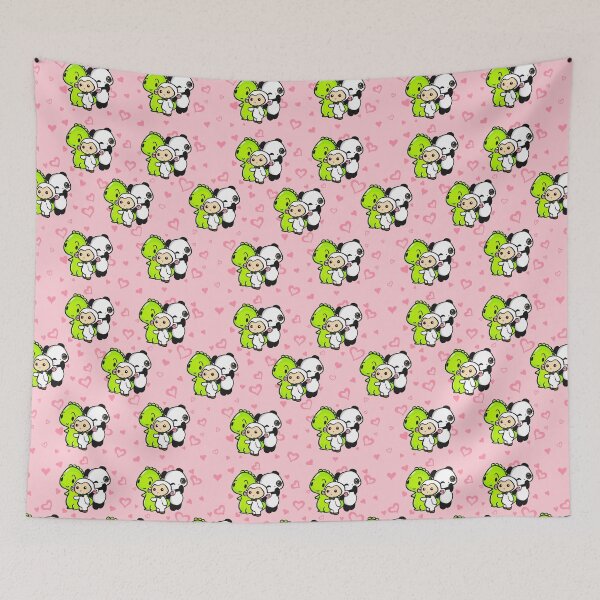 Item preview, Seamless Pattern: Dino Panda and Lambie Pink Hearts designed and sold by Dino & Panda Studios.