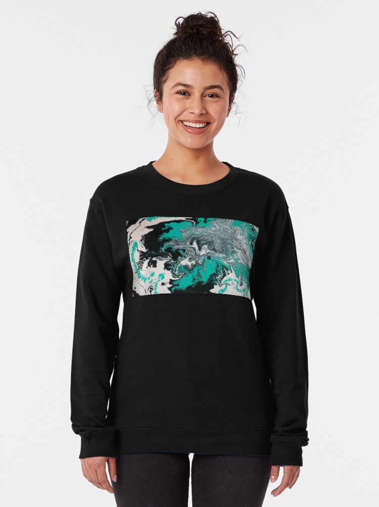 Alternate view of Abstract Painting- title "Turquoise Dreamsicle" Pullover Sweatshirt