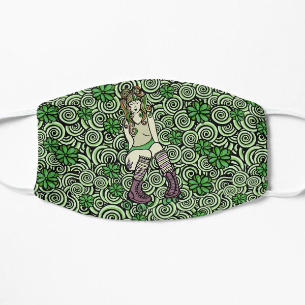 Roller Skate Girl Doodle Pattern - Green Palette Flat Mask
