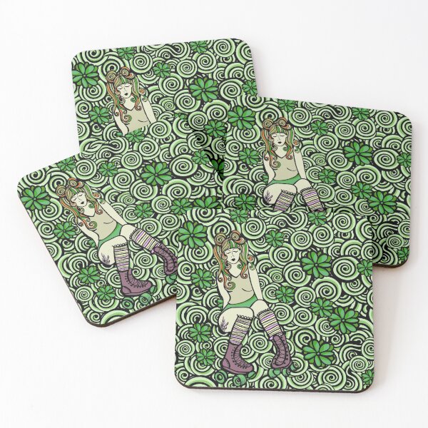 Item preview, Roller Skate Girl Doodle Pattern - Green Palette designed and sold by Sketchbook Designs.