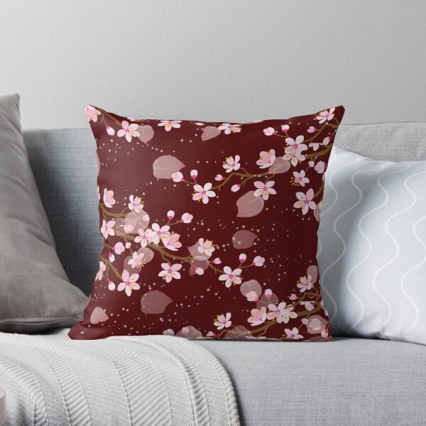 Pretty Japanese Cherry Blossom Floral Seamless Repetition pattern Throw Pillow