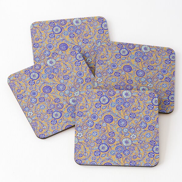Item preview, Retro fields of Flowers - Mustard and Blue colour Palette designed and sold by Sketchbook Designs.