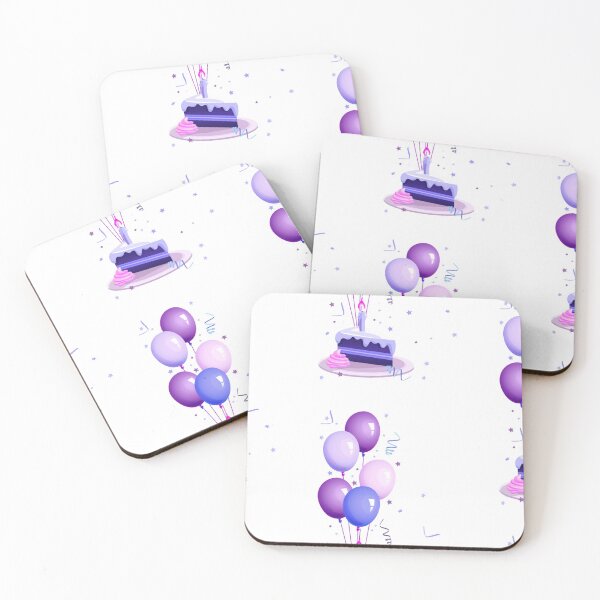 Item preview, Birthday cake Happy Birthday to You Party, Birthday cake, purple, pink, and blue balloons with slice of cake and candle  designed and sold by Bashar-Design.