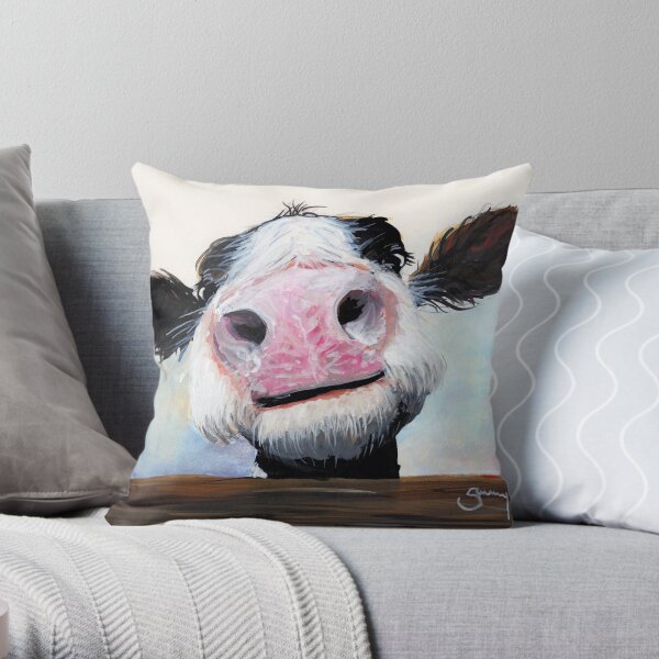 NOSEY COW 'HEY! HOW'S IT GOIN'?' BY SHIRLEY MACARTHUR Throw Pillow
