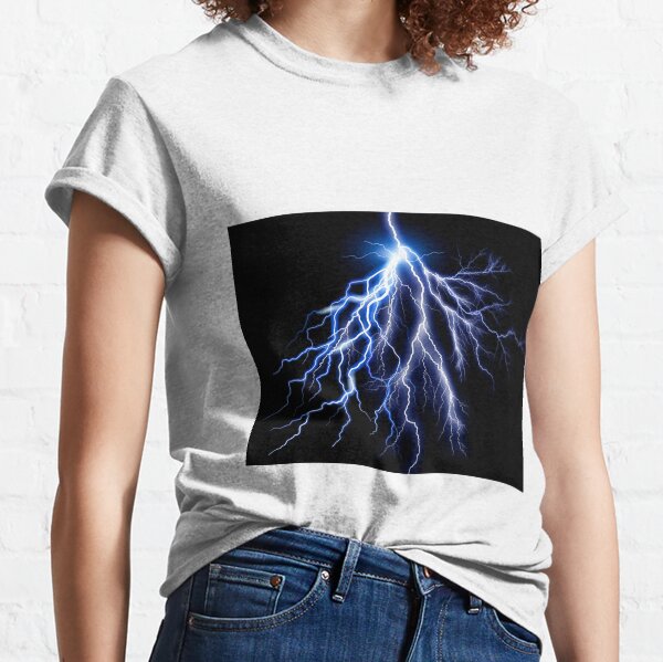 Blue Lightning Thunder at night, graphic art 2 Classic T-Shirt