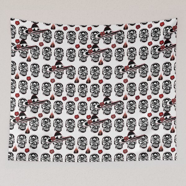 Item preview,  The Skull the Flame and the Rose Pattern - Black and Red Skull pattern, some of them in hat, surrounded by flames and roses.   designed and sold by BDLVandFriends.