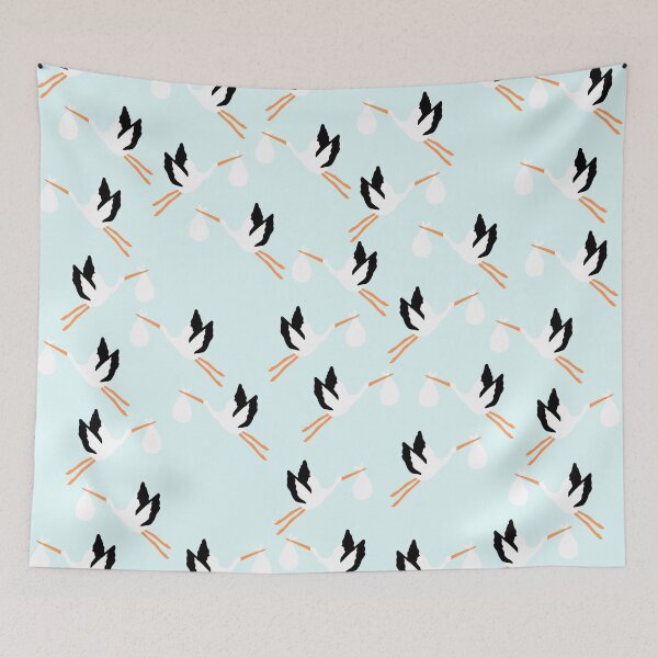 Item preview, Cute Stork Print on Blue Background designed and sold by kapotka.