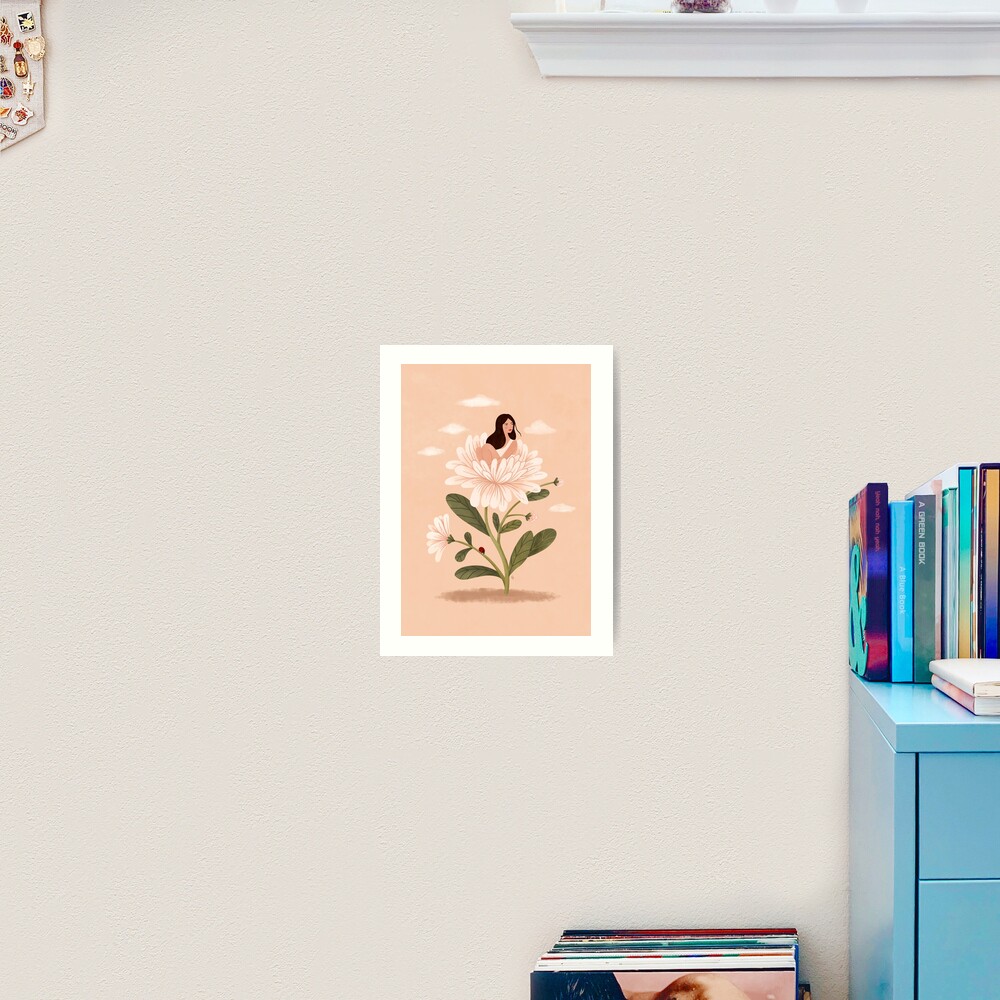 Girl and Aster Flower Art Print