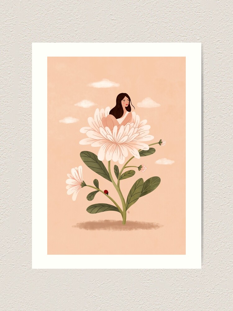 Alternate view of Girl and Aster Flower Art Print