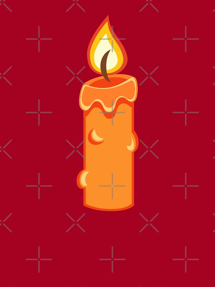 A melting wax candle with a grumpy figure; cartoon style