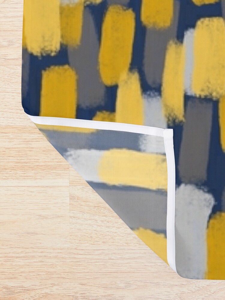 Alternate view of Abstract Grey and Mustard Yellow Paint Brush Effect on Navy Blue  Shower Curtain