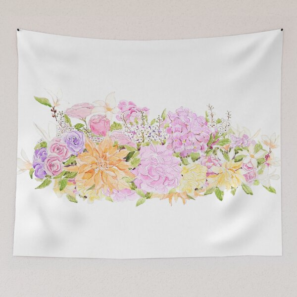 Item preview, hand painted light pink and purple hydrangea peony rose arrangement  designed and sold by ColorandColor.