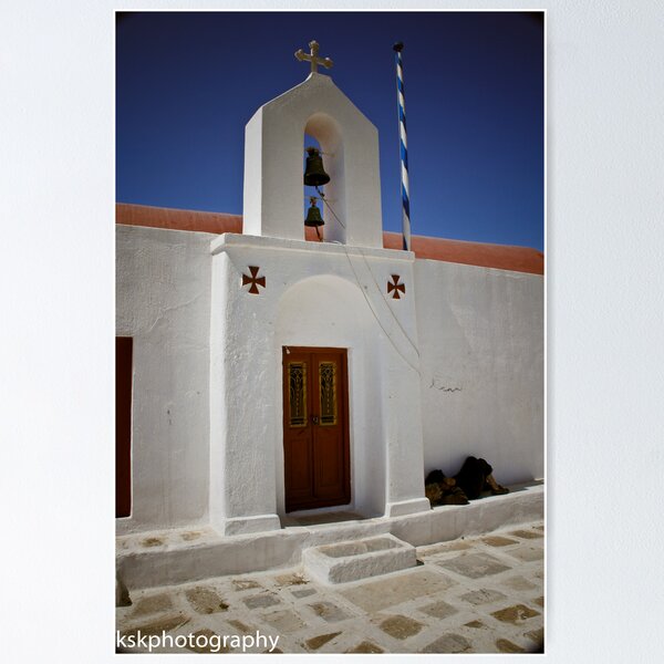 Item preview, Church on Mykonos  with a sleepy visitor designed and sold by KSKphotography.
