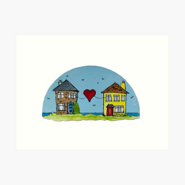 Seaside Houses Big Red Heart Art Print