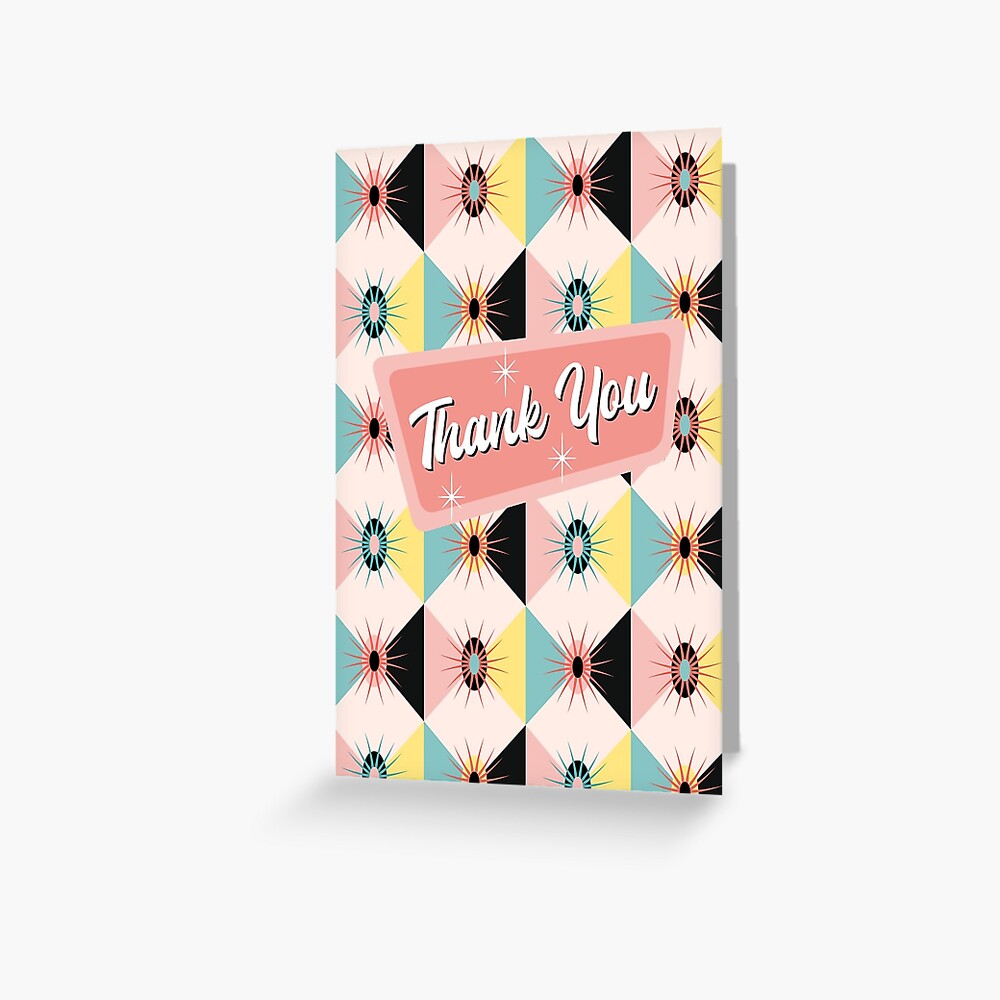 Thank You - Atomic Sunburst Blocks Pink Greeting Card