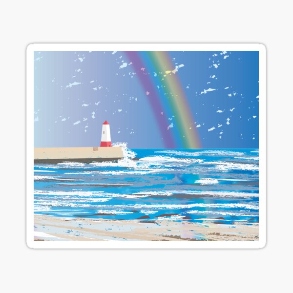 Rainbow over Berwick Lighthouse Sticker