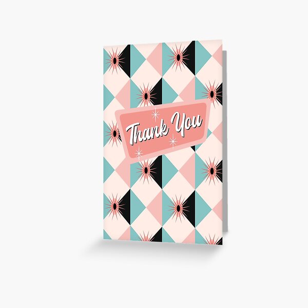 Thank You - Atomic Sunburst Blocks Pink 2 Greeting Card