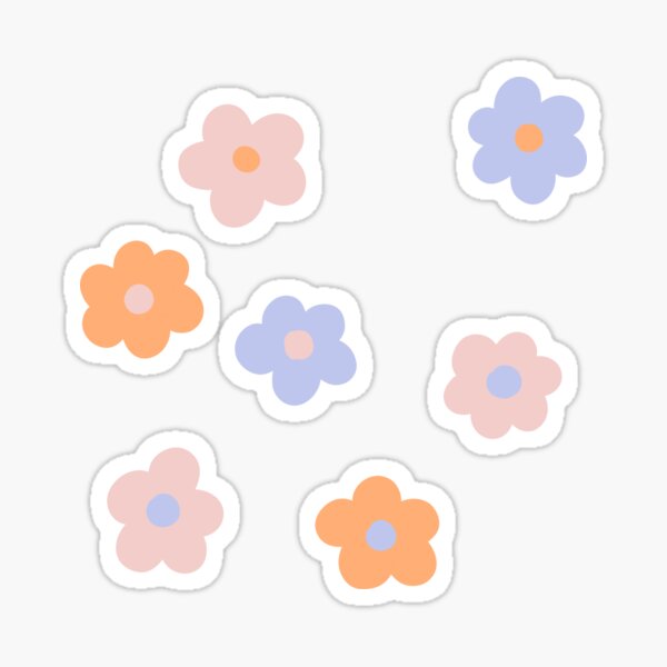 Cute Retro Flowers Peach Pink Blue Sticker