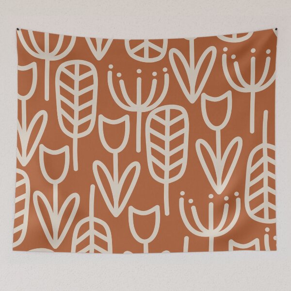 Item preview, Cheerful Garden Minimalist Botanical Pattern in Putty and Clay Rust Terracotta designed and sold by kierkegaard.