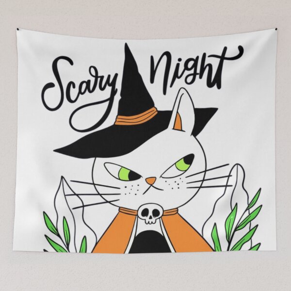 Item preview, Sacary Night-Hand Drawn Halloween Cat  designed and sold by DopeTops.
