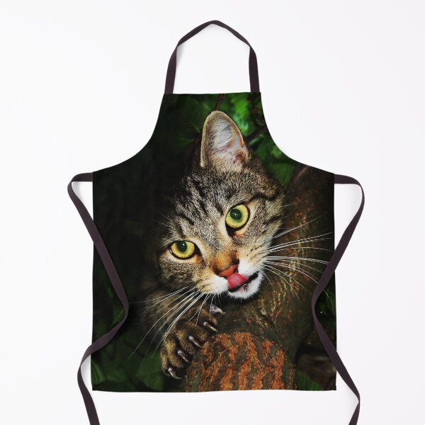 Item preview, Cat licking nose hunting prey extending claws sitting on tree domestic shorthair predator designed and sold by reddeercom.