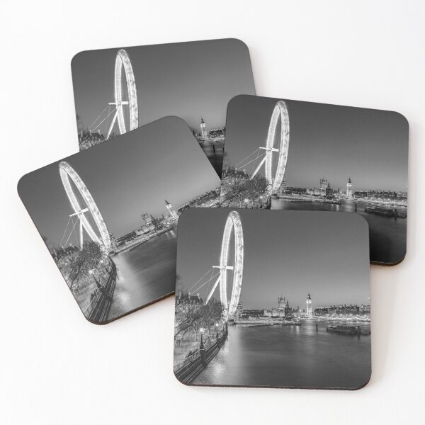 Item preview, Black & White clear night sky with iconic Big Ben, London Eye, Thames River designed and sold by HTPOP.