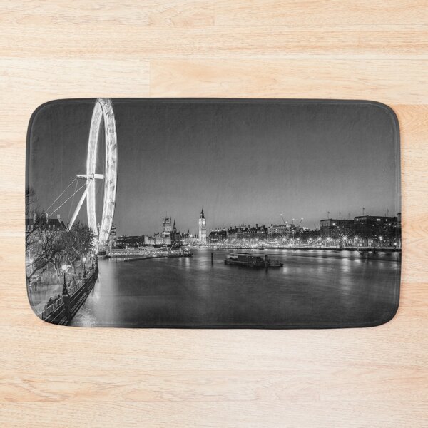 Item preview, Black & White clear night sky with iconic Big Ben, London Eye, Thames River designed and sold by HTPOP.