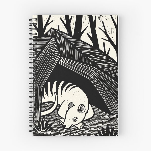 Item preview, Sleeping thylacine in landscape - Woodcut 2 designed and sold by Veymoth.