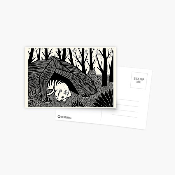 Item preview, Sleeping thylacine in landscape - Woodcut 2 designed and sold by Veymoth.