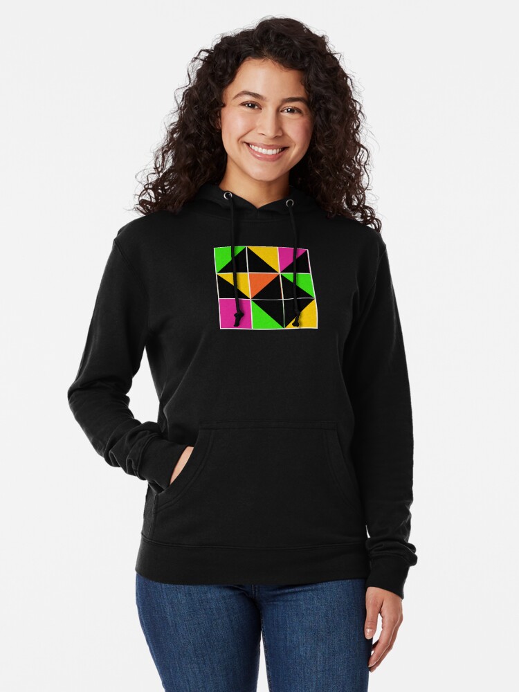Alternate view of Stephen Sprouse inspired-geometric- color blocked- triangles-day glow colors Lightweight Hoodie