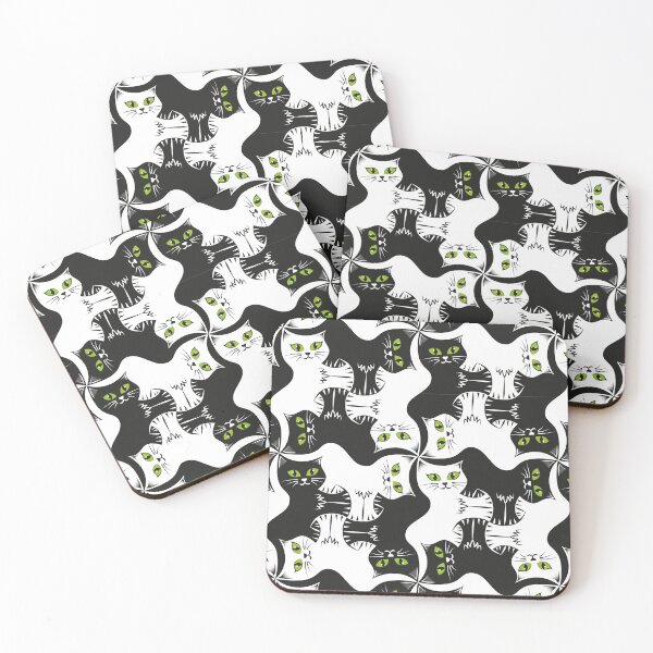 Item preview, Compact Cats - Black and White Cat Tessellation - Green Eyes designed and sold by DaveSavageArt.