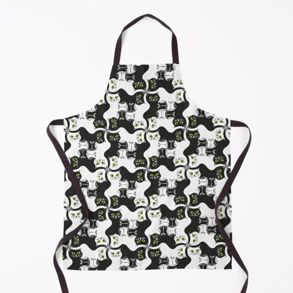 Compact Cats - Black and White Cat Tessellation - Green Eyes Apron
