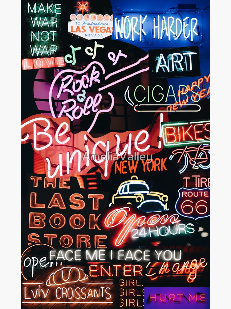 "Neon sign collage" Sticker by AmeliaValley Redbubble