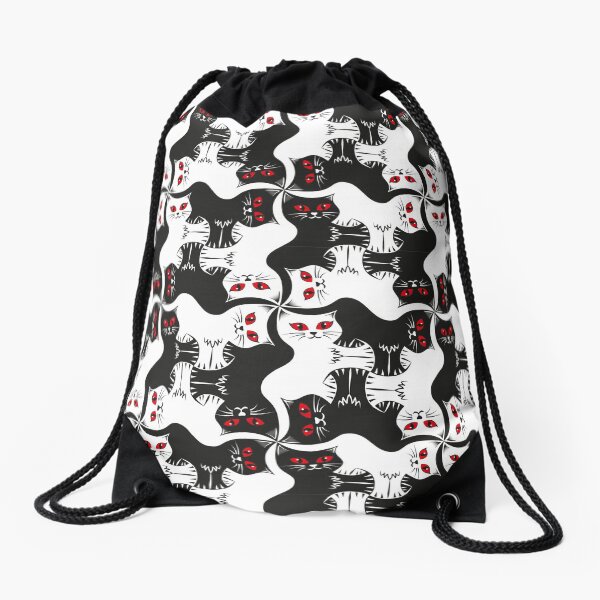 Aperçu de l'œuvre Chats Compacts - Tessellation Chat Noir et Blanc - Yeux Rouges créée et vendue par DaveSavageArt.