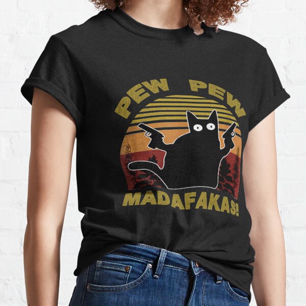 Cat Vintage PewPew Madafakas Cat Crazy Pew Vintage Funny T-Shirt Classic T-Shirt