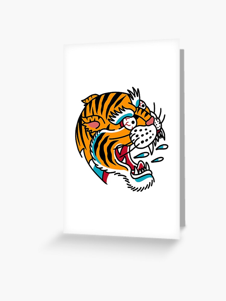 Amerikanisches Traditionelles Tiger Tattoo Grusskarte Von Uprise Redbubble