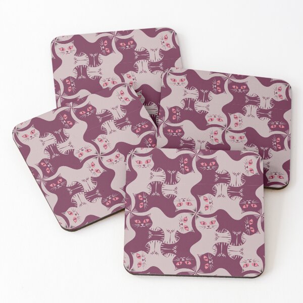 Item preview, Compact Cats - Burgundy Cat Tessellation - Pink Eyes designed and sold by DaveSavageArt.