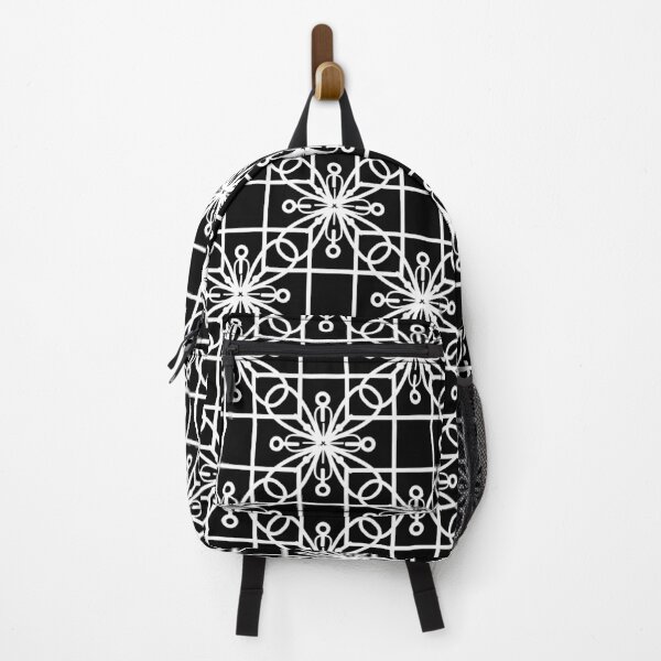 Item preview, White over Black Abstract Line Art Flower Pattern designed and sold by BrightMint.