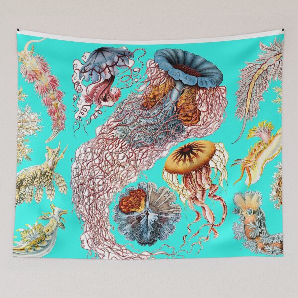 Item preview, JELLYFISH ,OCEAN SEA LIFE SCENE DISCOMEDUSAE,NUDIBRANCHIA IN AQUA BLUE designed and sold by BulganLumini.