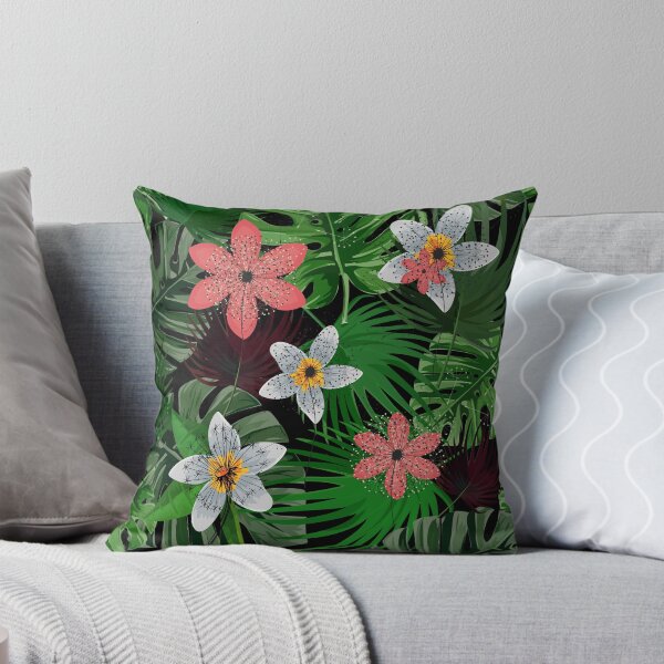 Item preview, Monstera Leaves with Pink and White Flowers in Dark Tropical Forest designed and sold by Aishwarya Singh.